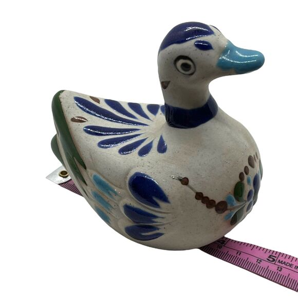 Mexican Pottery Duck Vintage Sandstone Figurine Tonala Style Bird Retro Decor - Picture 9 of 16